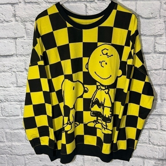 Peanuts Snoopy Charlie Brown Checker Light Thin Sweatshirt Crew Pullover Shacket - Picture 1 of 6